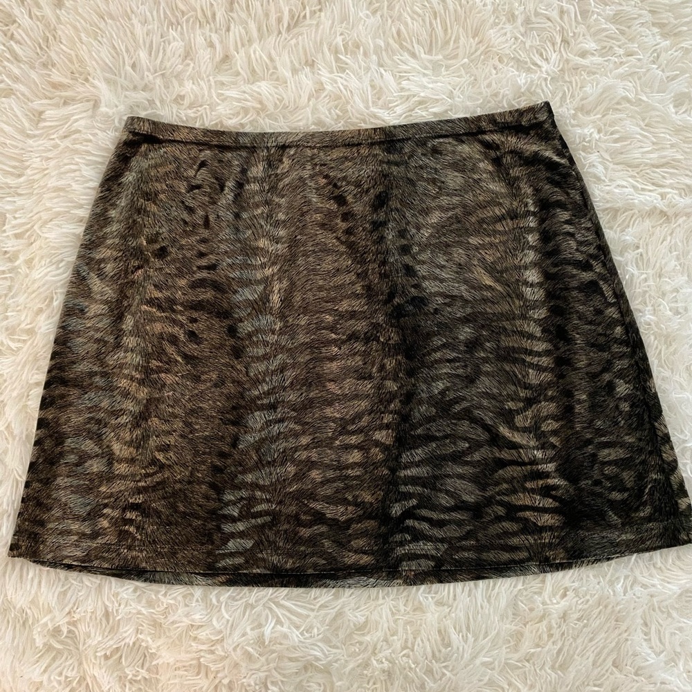 Express shimmering animal print a-line mini skirt, size medium